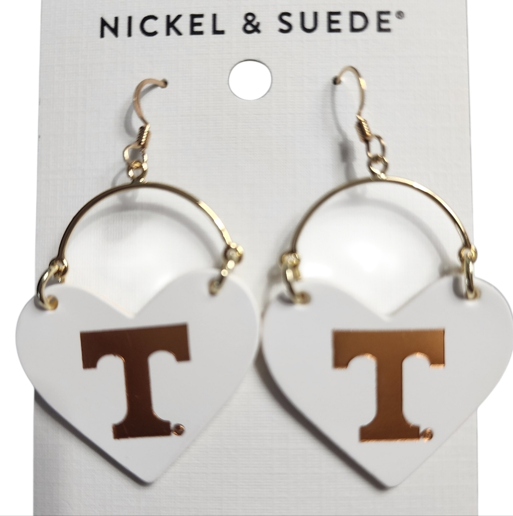 Nickel and Suede Tennessee Heart Earrings